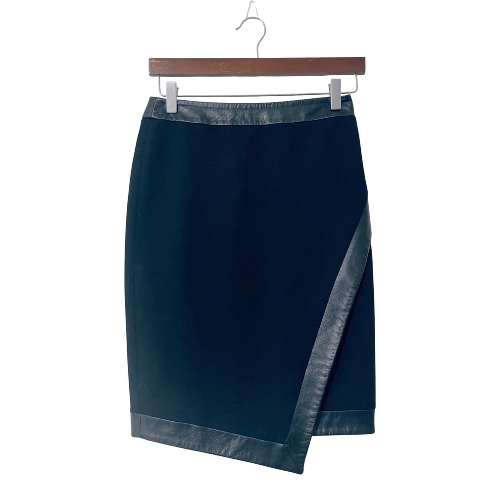 Ted Baker Womens Poppee Leather Trim Asymmetric Pencil Skirt Black Size 1 US 4